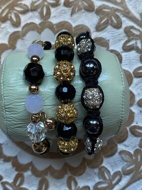 Elegant Black and Gold Beaded Bracelet Set - Women Jewelry